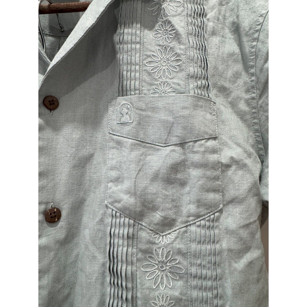 Dandy Del Mar Mens XS Green Brisa Cuban Short Sleeve + Pants Linen Embroidered - Picture 5 of 16